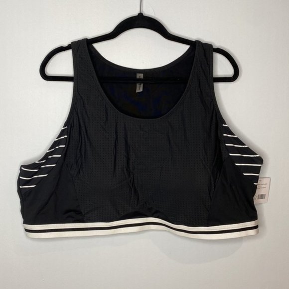 Active Zone Women Black U-Neck Bikini Top with Exposed Elastic Plus Size 4X - Picture 3 of 11